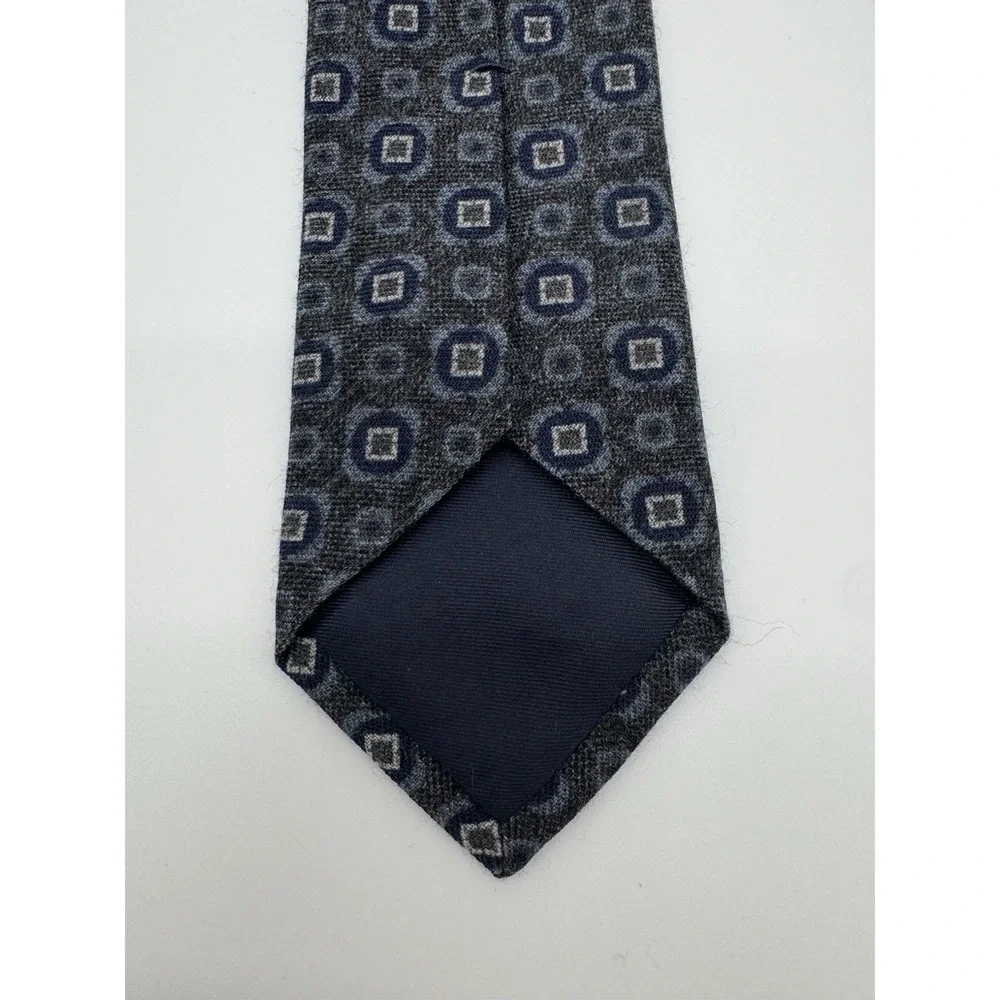 Pavesi Italy Wool Tie Gray Blue Geometric Squares Pattern Textured Necktie